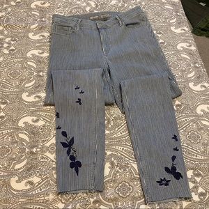 Pinstripe Jeans W/ Butterfly stitching